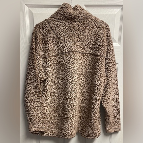 Zenana Boutique Sherpa Quarter Zip Pullover In Tan/Brown Size Large - Picture 5 of 5